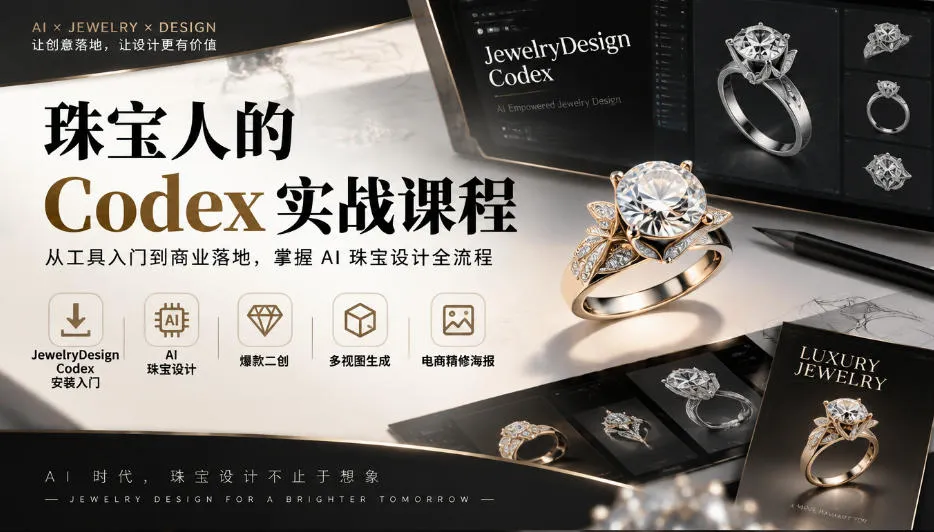 珠宝人的Codex实战课程｜JewelryDesign Codex安装入门、AI珠宝设计、爆款二创、多视图生成、电商精修海报全链路教学-Ai资源库