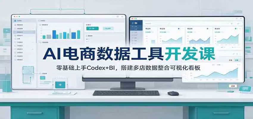 AI电商数据工具开发课：零基础上手Codex+BI，搭建多店数据整合可视化看板-Ai资源库