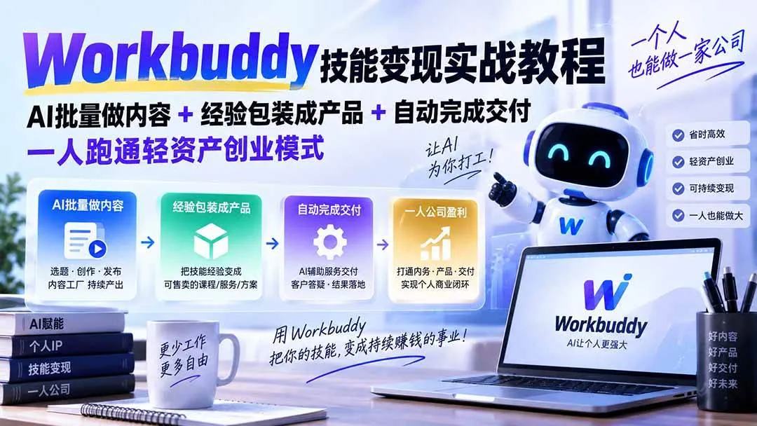 （20492期）Workbuddy技能变现实战教程：AI批量做内容+经验包装成产品+自动完成交付，一人跑通轻资产创业模式-Ai资源库