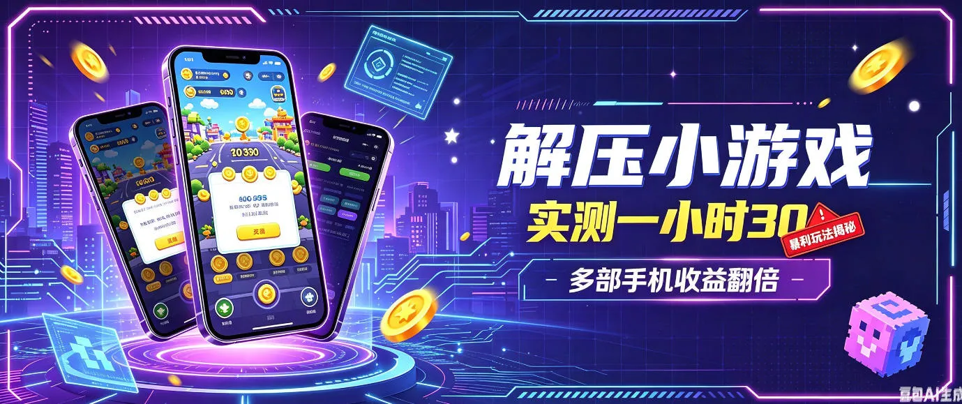 小游戏全流程玩法,实测一小时搞30,简单无脑解压,当天做当天就能看到进账,直接冲就行【揭秘】-Ai资源库