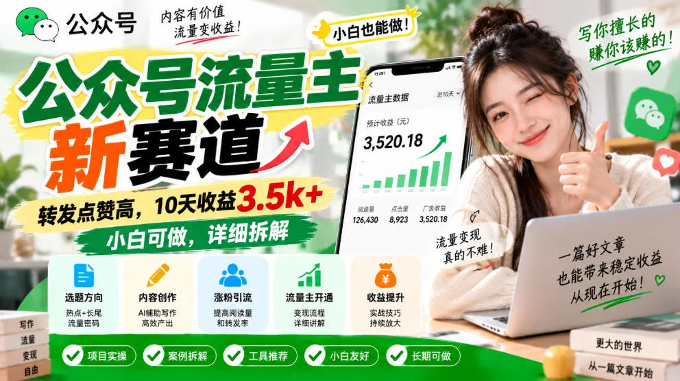 公众号流量主新赛道，转发点赞高，10天收益3.5k+小白可做，详细拆解-Ai资源库