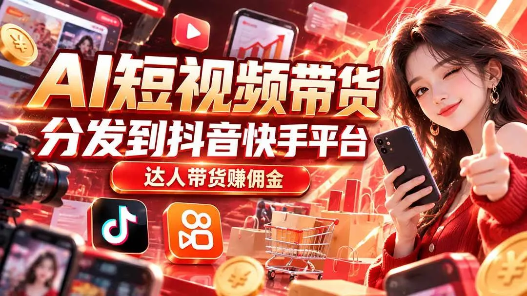（20754期）【AI短视频带货】分发到抖音快手平台，达人带货赚佣金-Ai资源库