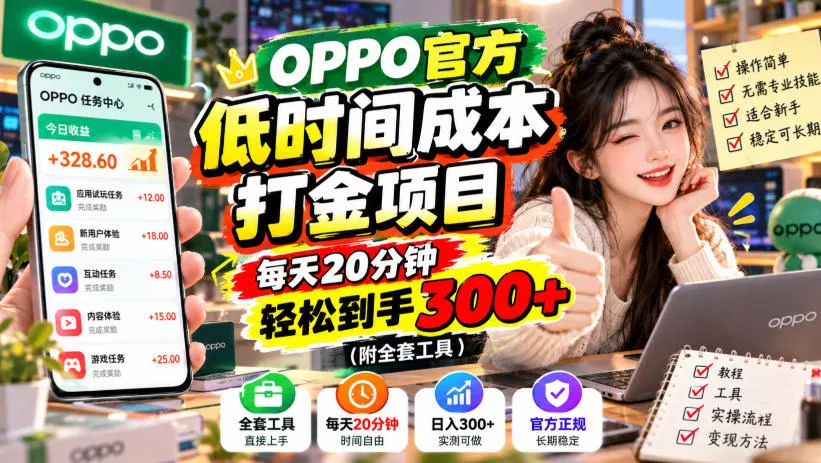 OPPO官方低时间成本打金项目，每天20分钟，轻松到手300+(附全套工具)【揭秘】-Ai资源库