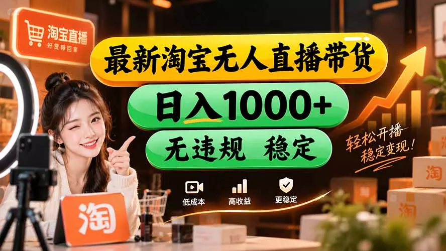 【新技术】淘宝无人直播，独家，日入2K+，无封号，可矩阵，长期稳定-Ai资源库