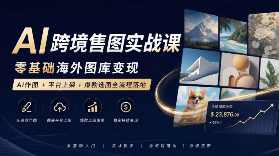 AI跨境售图实战课，零基础海外图库变现，AI作图+平台上架+爆款选图全流程落地-Ai资源库