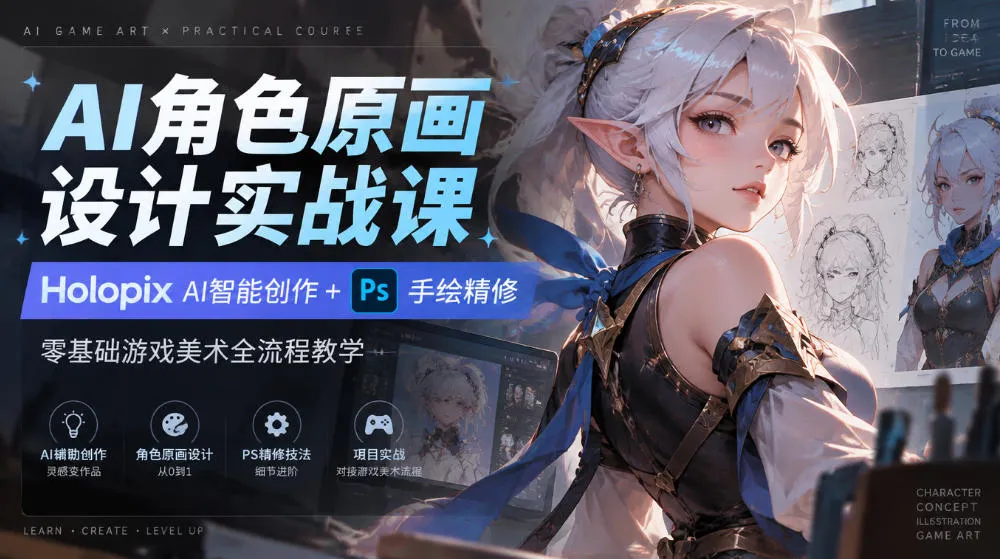 AI角色原画设计实战课｜Holopix AI智能创作+PS手绘精修，零基础游戏美术全流程教学-Ai资源库