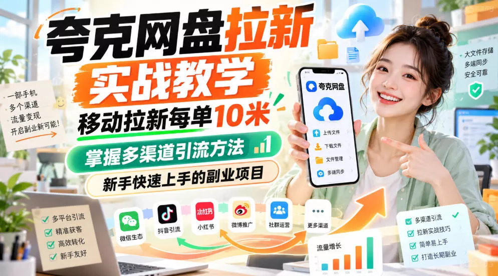 夸克网盘拉新实战教学，移动拉新每单10米，掌握多渠道引流方法，新手快速上手的副业项目-Ai资源库