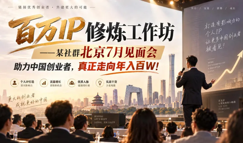 百万IP修炼工作坊——某社群北京7月见面会,助力中国创业者,真正走向年入百W!-Ai资源库
