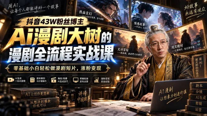 抖音43W粉丝博主Ai漫剧大树的漫剧制作全流程实战课，零基础小白轻松做漫剧短片，涨粉变现-Ai资源库
