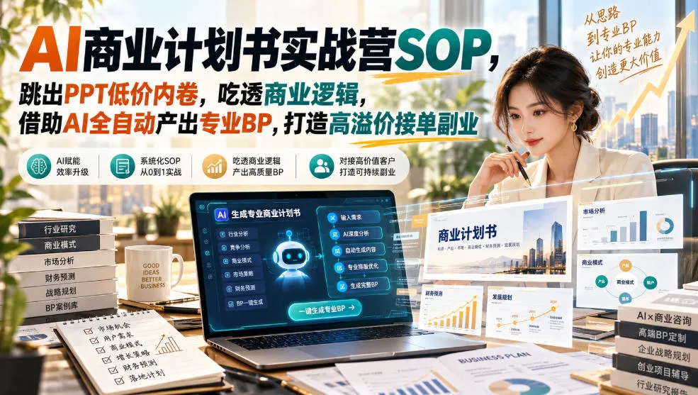 AI商业计划书实战营SOP，跳出PPT低价内卷，吃透商业逻辑，借助AI全自动产出专业BP，打造高溢价接单副业-Ai资源库