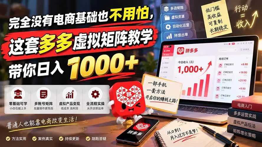 (20454期)完全没有电商基础也不用怕,这套多多虚拟矩阵教学带你日入 1000+-Ai资源库