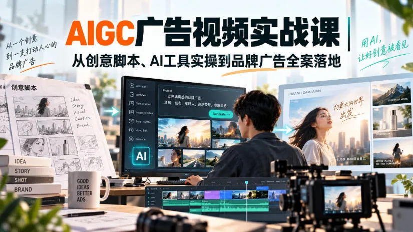 AIGC广告视频实战课|从创意脚本、AI工具实操到品牌广告全案落地-Ai资源库
