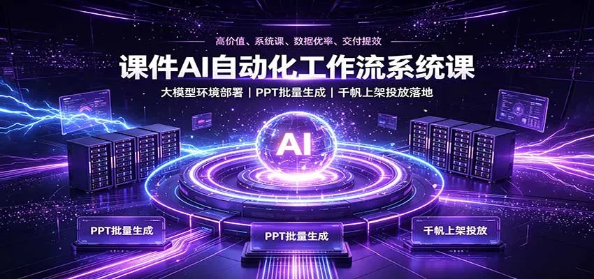 课件AI自动化工作流系统课:大模型环境部署,PPT批量生成,千帆上架投放落地-Ai资源库