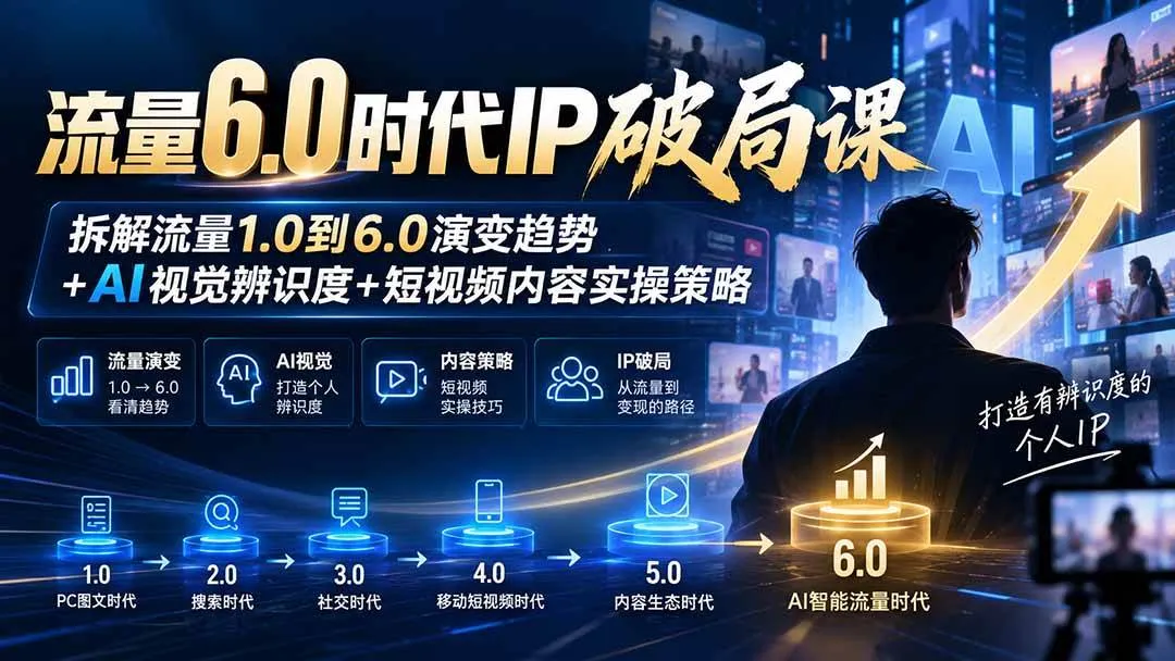 （20845期）流量6.0时代IP破局课：拆解流量1.0到6.0演变趋势+AI视觉辨识度+短视频内容实操策略-Ai资源库
