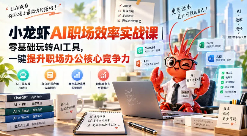 小龙虾AI职场效率实战课｜零基础玩转AI工具，一键提升职场办公核心竞争力-Ai资源库