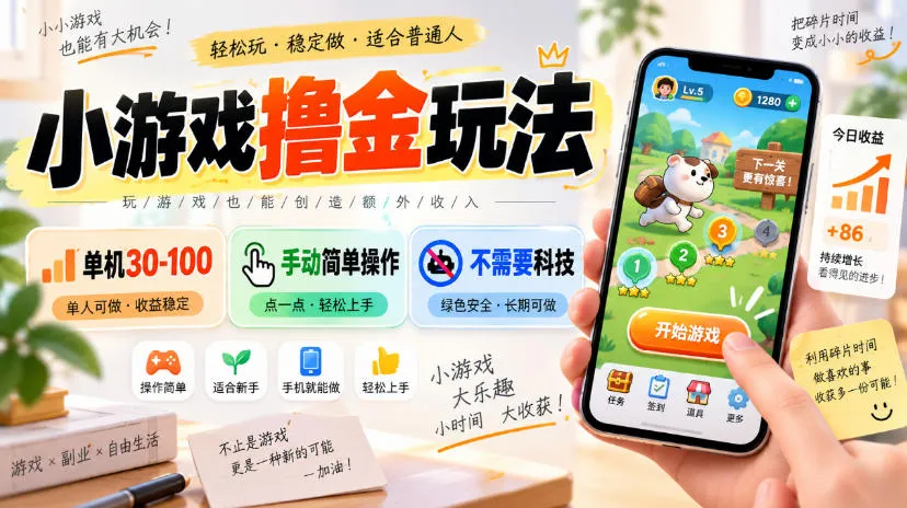 小游戏撸金玩法,单机30-100,手动简单操作,不需要科技-Ai资源库