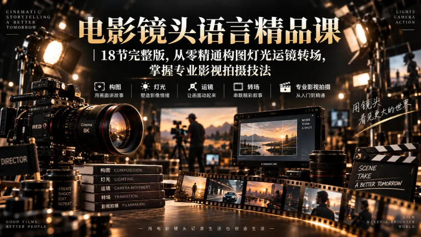 电影镜头语言精品课｜18节完整版，从零精通构图灯光运镜转场，掌握专业影视拍摄技法-Ai资源库