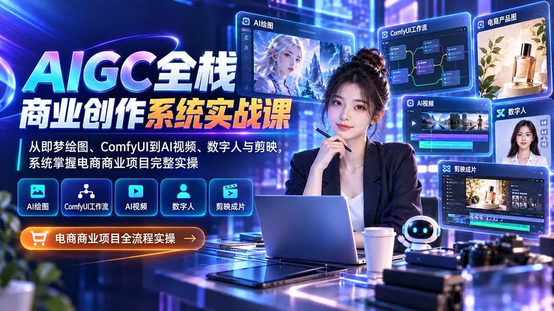 (20342期)AIGC全栈商业创作系统实战课:从即梦绘图、ComfyUI到AI视频、数字人与剪映,系统掌握电商商业项目完整实操-Ai资源库