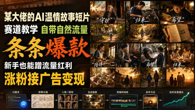 某大佬的AI温情故事短片赛道教学,自带自然流量,条条爆款,新手也能蹭流量红利,涨粉接广告变现(更新)-Ai资源库