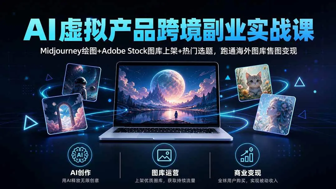 (20514期)AI虚拟产品跨境副业实战课|Midjourney绘图+Adobe Stock图库上架+热门选题,跑通海外图库售图变现-Ai资源库