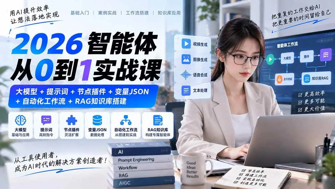 (20546期)2026智能体从0到1实战课|大模型+提示词+节点插件+变量JSON+自动化工作流+RAG知识库搭建-Ai资源库
