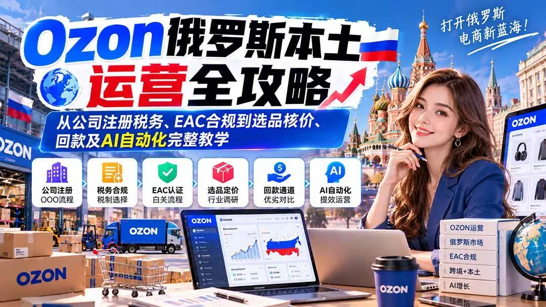 (20851期)Ozon俄罗斯本土运营全攻略:从公司注册税务、EAC合规到选品核价、回款及AI自动化完整教学 (20851期)Ozon俄罗斯本土运营全攻略:从公司注册税务、EAC合规到选品核价、回款及AI自动化完整教学