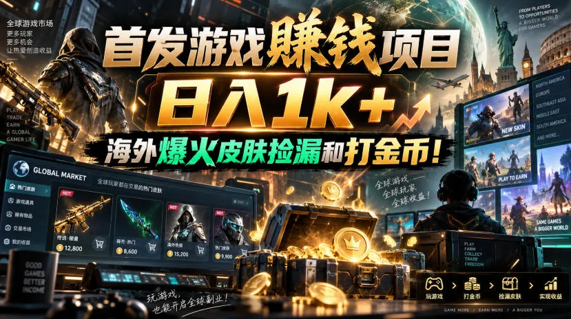 首发游戏賺钱项目,日入1k+,海外爆火皮肤捡漏和打金币!【揭秘】-Ai资源库
