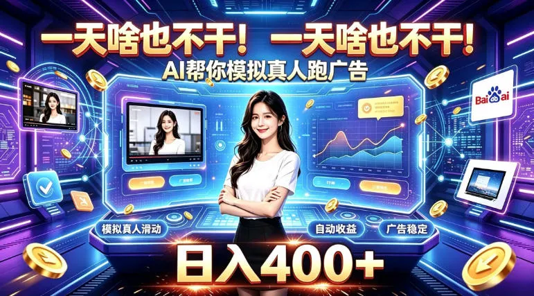 一天啥也不干!AI帮你模拟真人跑广告,稳定日入400+,实现真正被动变现【揭秘】-Ai资源库