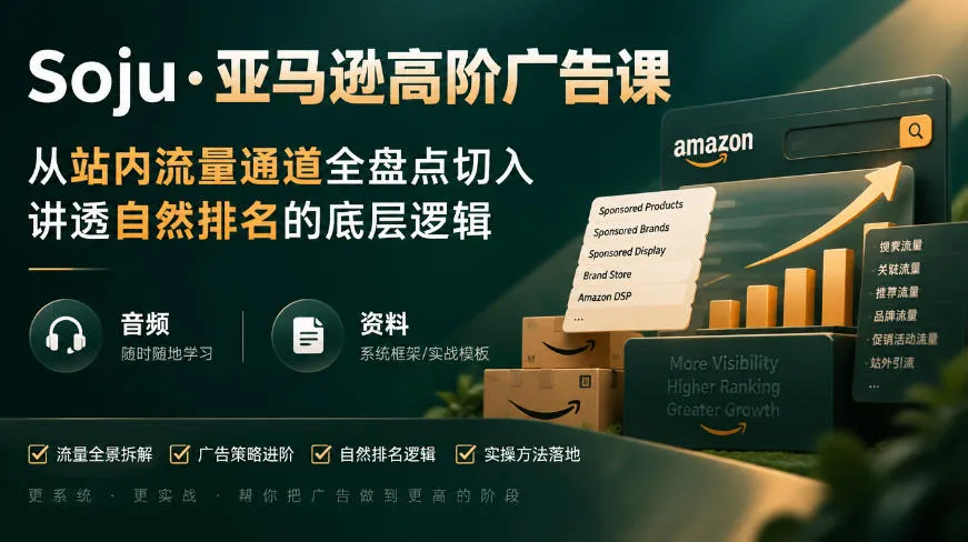亚马逊高阶广告课，从站内流量通道全盘点切入，讲透自然排名的底层逻辑（直播+音频+资料）-Ai资源库