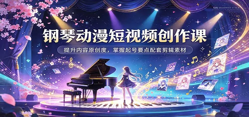 钢琴动漫短视频创作课：提升内容原创度，掌握起号要点配套剪辑素材-Ai资源库