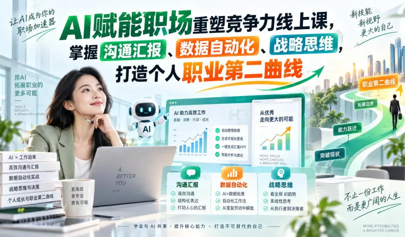 AI赋能职场重塑竞争力线上课,掌握沟通汇报、数据自动化、战略思维,打造个人职业第二曲线-Ai资源库