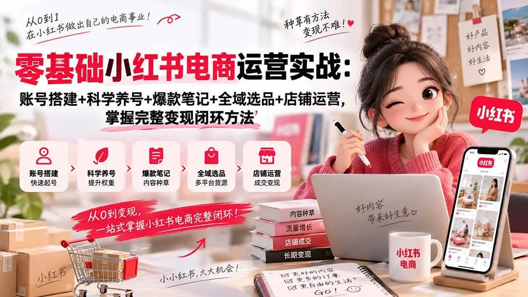 (20467期)零基础小红书电商运营实战:账号搭建+科学养号+爆款笔记+全域选品+店铺运营,掌握完整变现闭环方法 (20467期)零基础小红书电商运营实战:账号搭建+科学养号+爆款笔记+全域选品+店铺运营,掌握完整变现闭环方法