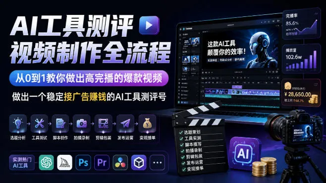 AI工具测评视频制作全流程,从0到1教你做出高完播的爆款视频,做出一个稳定接广告賺钱的AI工具测评号-Ai资源库