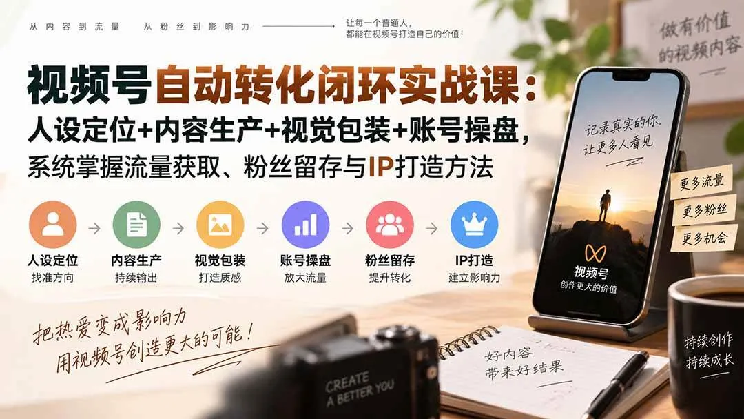 (20327期)视频号自动转化闭环实战课:人设定位+内容生产+视觉包装+账号操盘,系统掌握流量获取、粉丝留存与IP打造方法-Ai资源库