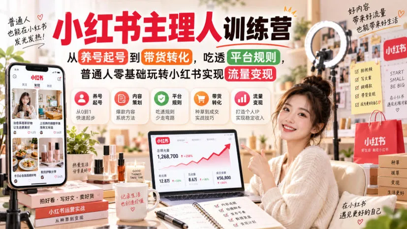 小红书主理人训练营，从养号起号到带货转化，吃透平台规则，普通人零基础玩转小红书实现流量变现-Ai资源库