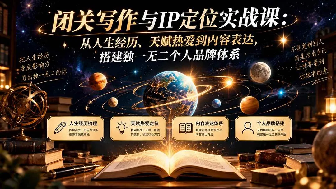 （20634期）闭关写作与IP定位实战课：从人生经历、天赋热爱到内容表达，搭建独一无二个人品牌体系-Ai资源库