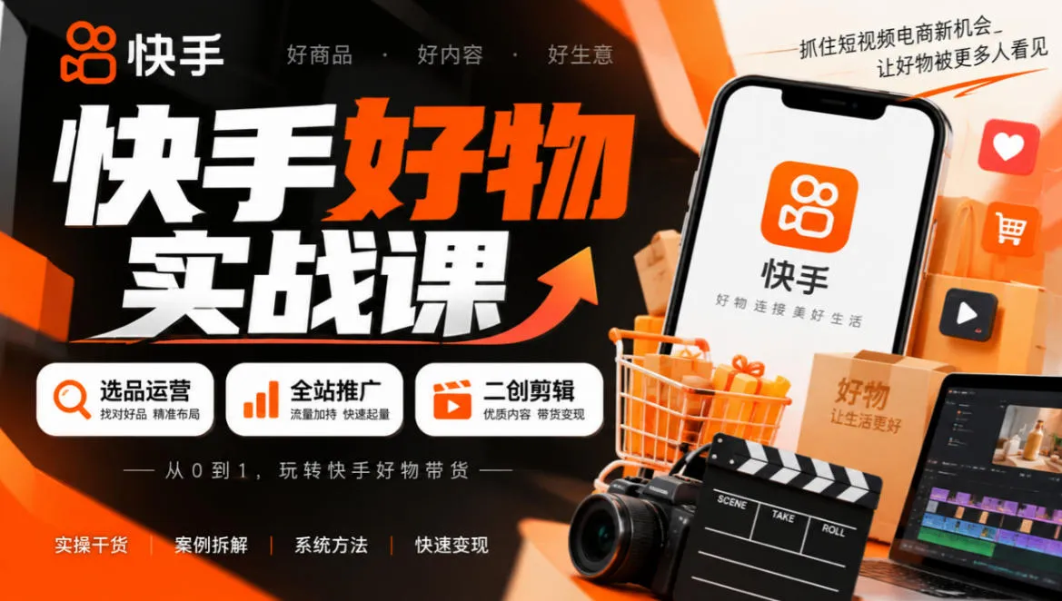 快手好物实战课｜选品运营+全站推广+二创剪辑带货变现-Ai资源库
