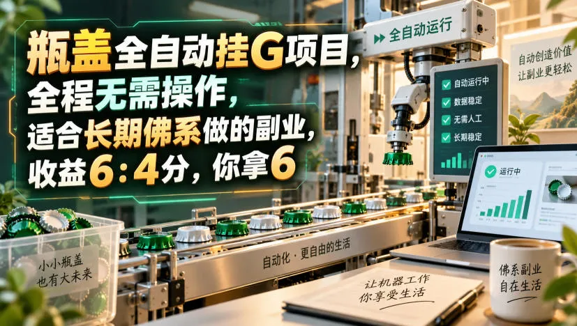 瓶盖全自动挂G项目,全程无需操作,适合长期佛系做的副业,收益6:4分,你拿6【揭秘】-Ai资源库