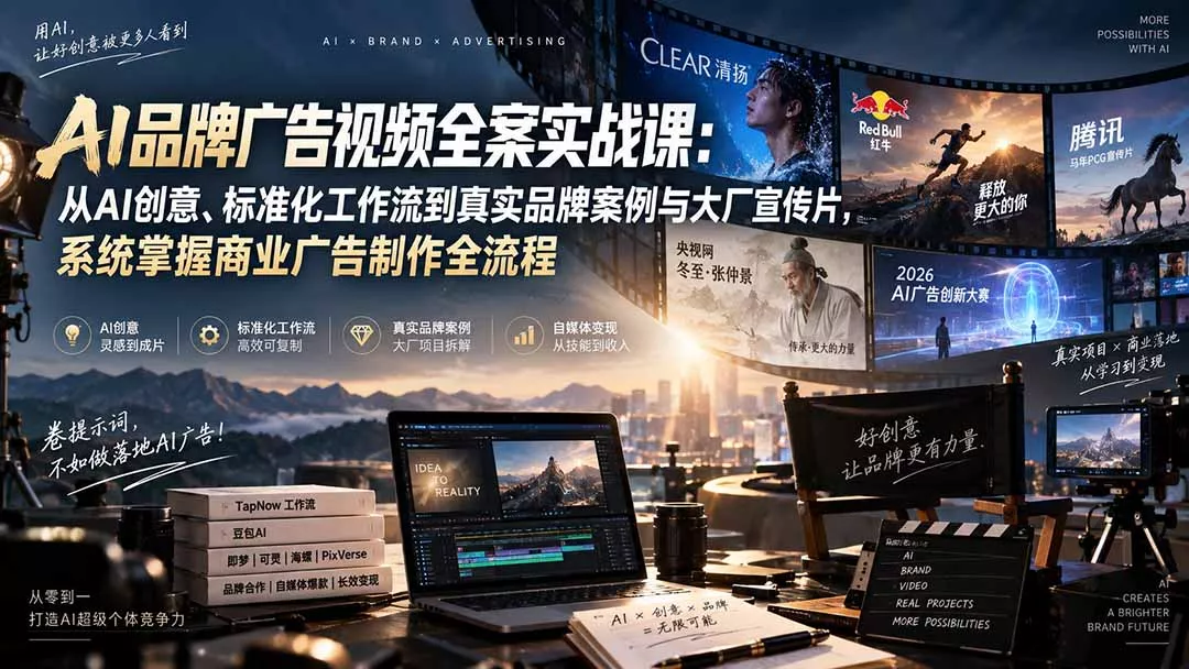 AI品牌广告视频全案实战课:从AI创意、标准化工作流到真实品牌案例与大厂宣传片,系统掌握商业广告制作全流程-Ai资源库