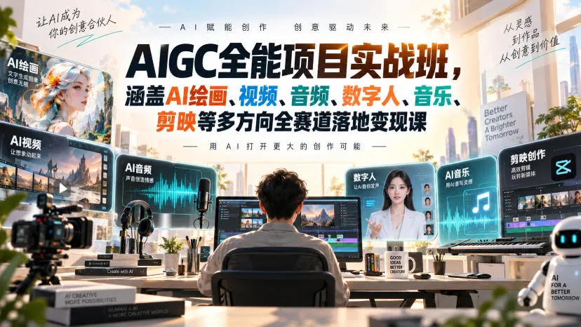 AIGC全能项目实战班,涵盖AI绘画、视频、音频、数字人、音乐、剪映等多方向全赛道落地变现课-Ai资源库