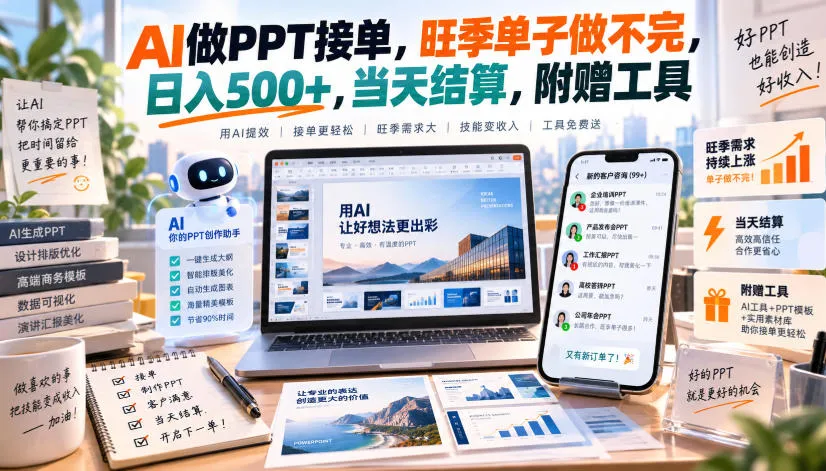 AI做PPT接单，旺季单子做不完，日入500+，当天结算，附赠工具【揭秘】-Ai资源库