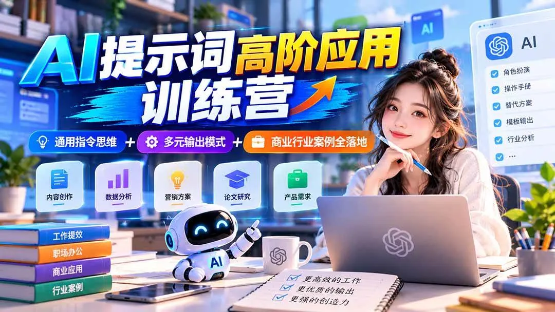 （20823期）【无水印】AI提示词高阶应用训练营｜通用指令思维+多元输出模式+商业行业案例全落地-Ai资源库