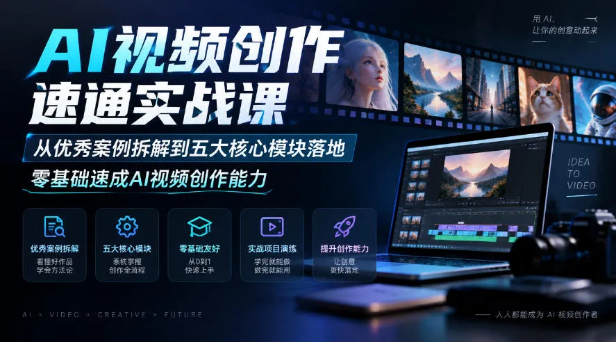 AI视频创作速通实战课｜从优秀案例拆解到五大核心模块落地，零基础速成AI视频创作能力-Ai资源库