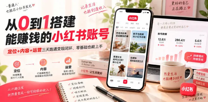 从0到1搭建能賺钱的小红书账号,定位+内容+运营三天跑通变现闭环-Ai资源库