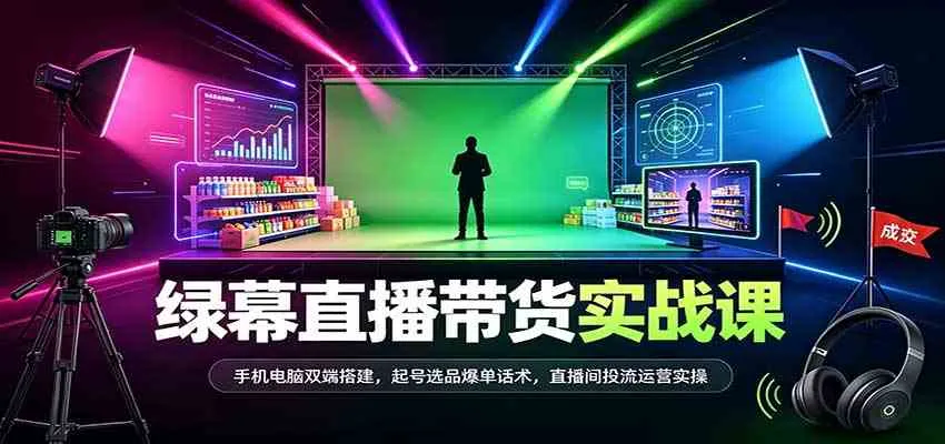 绿幕直播带货实战课：手机电脑双端搭建，起号选品爆单话术，直播间投流运营实操-Ai资源库
