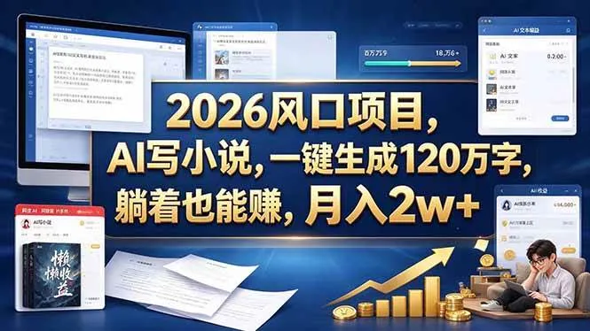 （20653期）2026 风口项目，AI 写小说，一键生成 120 万字，躺着也能赚，月入 2w +-Ai资源库