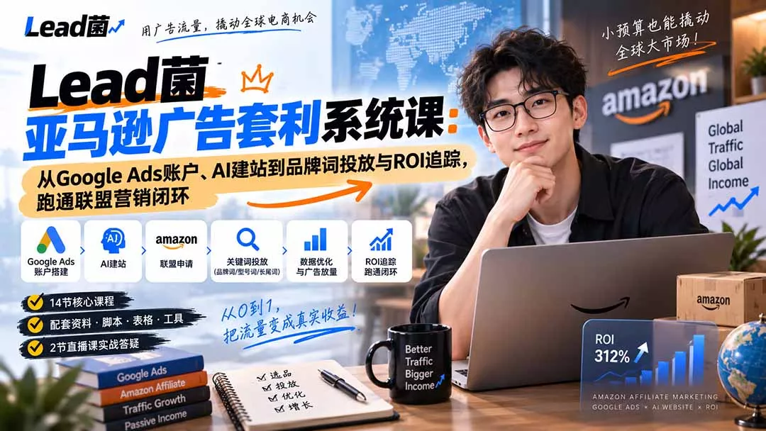 Lead菌亚马逊广告套利系统课:从Google Ads账户、AI建站到品牌词投放与ROI追踪,跑通联盟营销闭环-Ai资源库