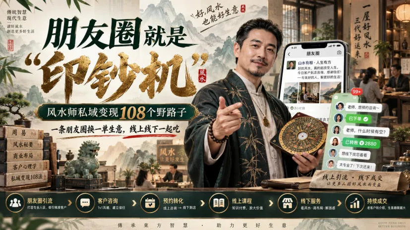 朋友圈就是“印钞机”,风水师私域变现108个野路子,一条朋友圈换一单生意,线上线下一起吃【文档】-Ai资源库