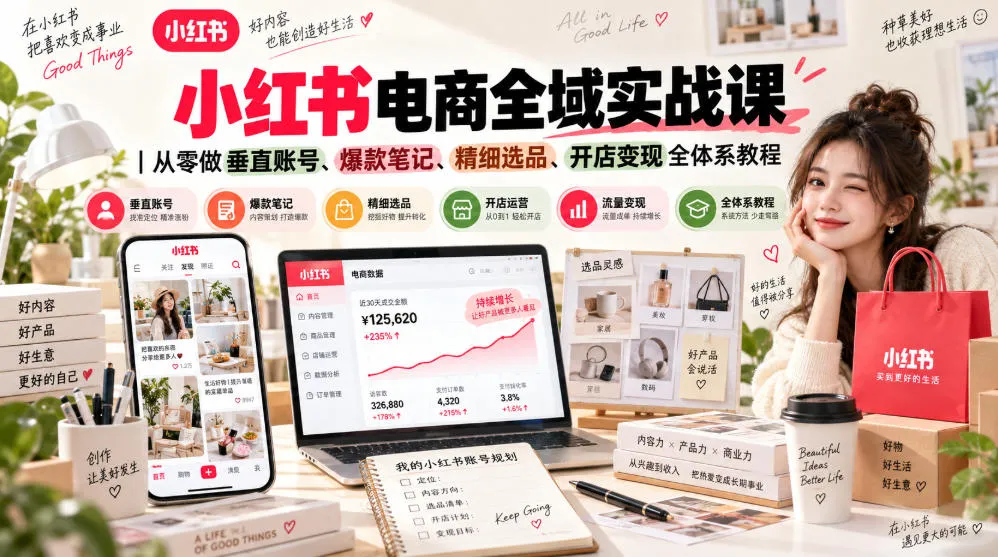 小红书电商全域实战课｜从零做垂直账号、爆款笔记、精细选品、开店变现全体系教程-Ai资源库
