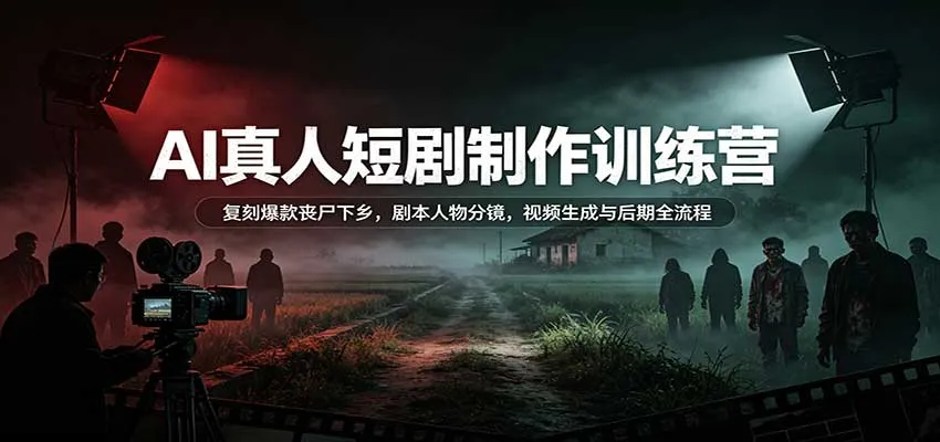 AI真人短剧制作训练营：复刻爆款丧尸下乡，剧本人物分镜，视频生成与后期全流程-Ai资源库